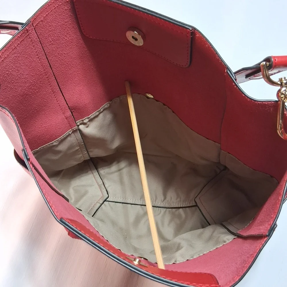 Bostanten Lotty Bright Red Cowhide Leather Hobo Tote Shoulder Bucket Bag +extras